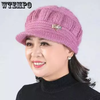 WTEMPO Однотонные теплые эластичные вязаные шапки большого размера женские осенне-зимние ветрозащитные холодостойкие повседневные шерстяные шапки One Size красный