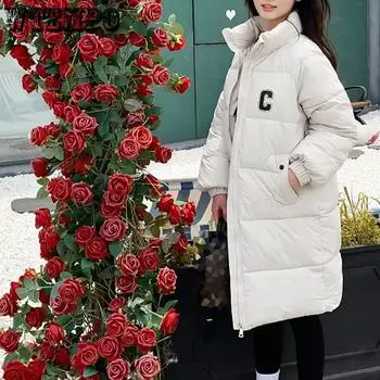 WTEMPO Однотонные толстые теплые пуховые пальто осень-зима ветрозащитные с защитой от трески большие размеры хлопковые утепленные куртки женские длинные пальто с воротником-стойкой для отдыха на открытом воздухе S чёрный