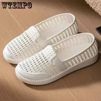 WTEMPO однотонные туфли на толстом каблуке на плоской подошве, женские весенне-летние простые повседневные туфли без дырок, классные слипоны 36 розовый