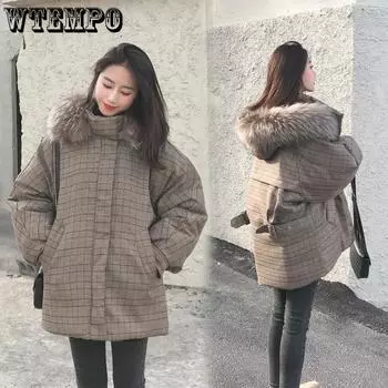 WTEMPO Однотонные утолщенные теплые хлопковые пальто женские большие размеры осень-зима искусственный мех с капюшоном куртки M кофейный