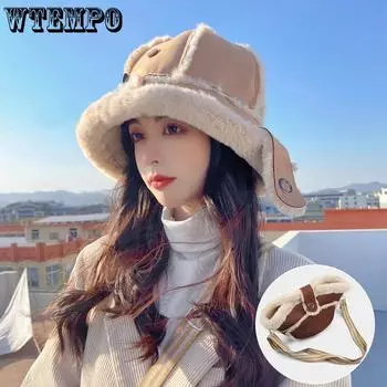 WTEMPO однотонные женские зимние мохнатые шапки для рыбалки плюшевые панамы осень-зима плюс кашемировые теплые лыжные шапки One Size бежевый