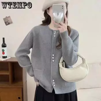 WTEMPO однотонный большой размер вязаный кардиган куртки женские свободные модные повседневные универсальные свитера кардиганы S розовый