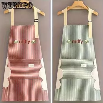 WTEMPO Однотонный полосатый кухонный фартук для взрослых, дышащий модный водонепроницаемый фартук, кухонные принадлежности, кухонный комбинезон для столовой, кулинарии, рабочий комбинезон 1pc зелёный
