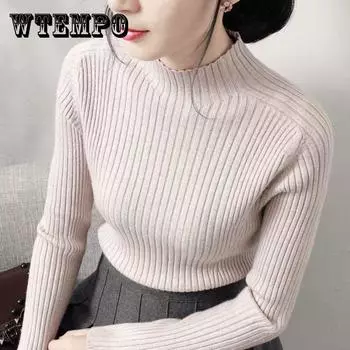WTEMPO Однотонный полуводолазка Slim Was тонкий свитер женский свитер пуловер нижняя рубашка XL белый