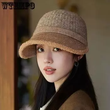 WTEMPO Office Ladies Autumn Winter Woolen Warm Baseball Caps Women s Solid Color Plush Patchwork Elegant Hats One Size хаки