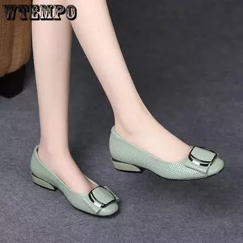 WTEMPO офисные женские весенние однотонные повседневные туфли без шнуровки женские летние кожаные туфли большого размера на низком каблуке 41 бежевый