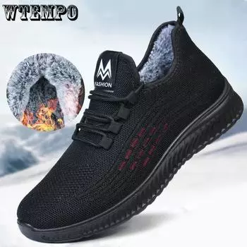 WTEMPO осень-зима большие размеры мужские хлопковые туфли мягкие плюшевые кроссовки мужские теплые однотонные туфли на плоском каблуке нескользящие повседневные туфли 38 красный