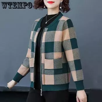 WTEMPO осень-зима Mon с круглым вырезом теплые плюшевые клетчатые пальто на молнии женские повседневные свободные куртки большого размера с карманами бейсбольная форма XL красный