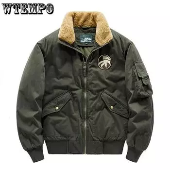 WTEMPO Осень-зима Мужская хлопковая куртка с подкладкой больших размеров Стеганая куртка Зимняя летная куртка Ветрозащитное сохраняющее тепло пальто M зелёный