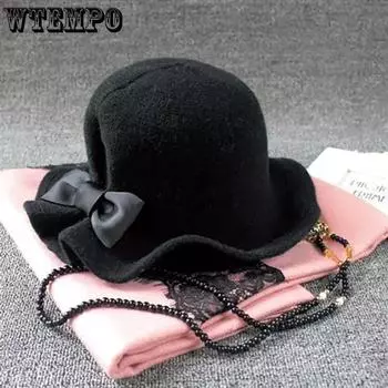 WTEMPO Осень-зима однотонные повседневные шляпы в стиле ретро для женщин, теплые шерстяные шапки с бантом, универсальные ветрозащитные большие шляпы для активного отдыха One Size красный