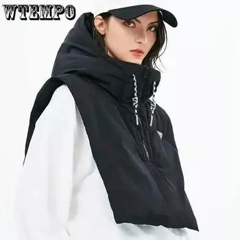 WTEMPO осень зима теплая молния пух хлопок черные шапки женские утепленные ветрозащитные шапки для велоспорта лыжи шаль One Size чёрный