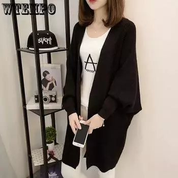 WTEMPO Осень-зима толстые теплые длинные рукава вязаные кардиганы женские однотонные повседневные универсальные свободные свитера пальто S белый