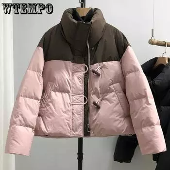WTEMPO Осень-зима ветрозащитные, утепленные, большого размера, хлопковые куртки с подкладкой, однотонные, с воротником-стойкой, уличные пальто для женщин, толстые теплые пуховики S розовый