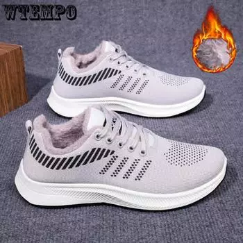 WTEMPO Осенне-зимние мужские кроссовки большого размера с нескользящей теплой плюшевой подошвой, устойчивые к холоду, легкие, для путешествий и бега, спортивные кроссовки на толстом плоском каблуке 39 серый