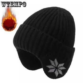 WTEMPO осенне-зимние плюшевые шерстяные шапки унисекс для езды на велосипеде, ветрозащитные, морозостойкие, утепленные, теплые шапки для защиты ушей One Size чёрный