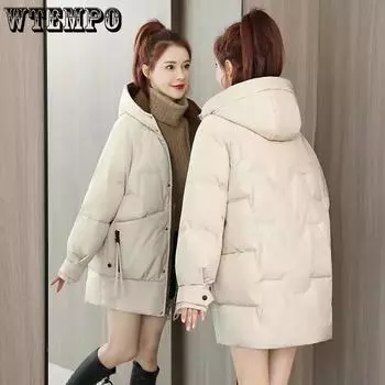 WTEMPO Осенне-зимние уличные куртки большого размера с хлопковой подкладкой и карманами, женские однотонные теплые пуховики на молнии M чёрный