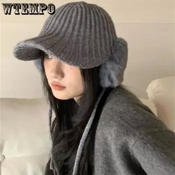 WTEMPO Осенние и зимние повседневные шерстяные кепки с козырьком для женщин, дорожные защитные уши, вязаные бейсболки, милые, милые, теплые шапки One Size кофейный