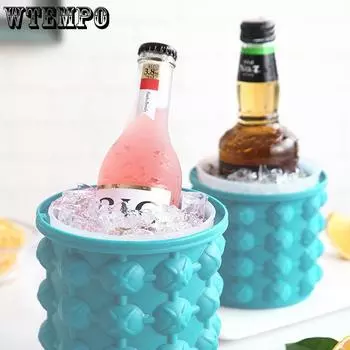 WTEMPO Открытое круглое пластиковое ведро для льда с крышкой, двухслойное силиконовое ведро для льда, ведро для льда для фруктов, напитков, пива 13.5*14.3cm озеро синий