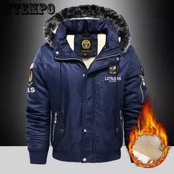 WTEMPO Outdoor Casual Down & Parkas Coat Plus Velvet Thick Keep Warm Winter Mens Black Red Padded Jacket Large Size M синий