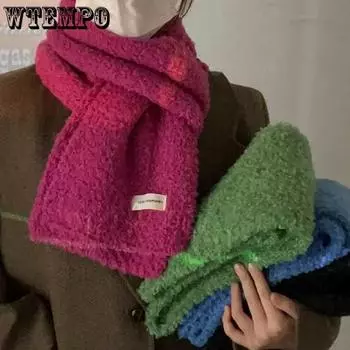 WTEMPO Outdoor Cycling Skiing Solid Color Warm Plush Scarves Women s Thickened Cold-proof Windproof Versatile Casual Scarves One Size чёрный