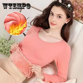 Женская бархатная рубашка WTEMPO Plus, универсальная, с толстым круглым вырезом, облегающая, теплая внутренняя одежда на осень и зиму M