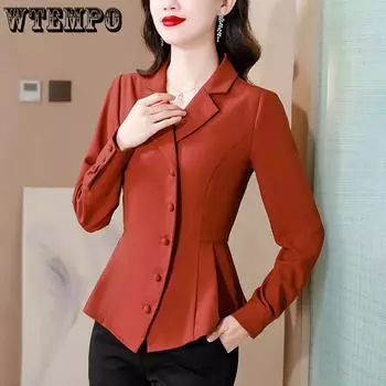 WTEMPO Plus Size Loose Women s Long Sleeve Suit Coats Solid Color V-neck Buttons Elegant Turn-down Collar Coats M