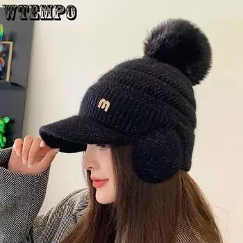 WTEMPO Plush Bomber Hats Winter Women s Baseball Caps Thick Ear Protection Velvet Outdoor Cycling Windproof Cold-proof Warm Rabbit Wool Hats One Size хаки