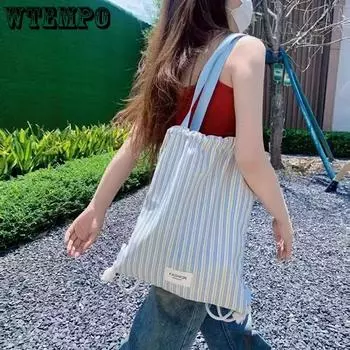 WTEMPO Полосатый принтованный универсальный холщовый рюкзак, сумки для спорта на открытом воздухе, сумки для мам, вместительные легкие дорожные сумки на одно плечо 35*42 светло-синий