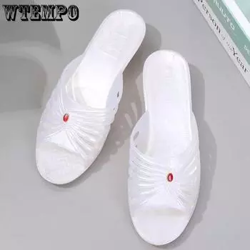 WTEMPO полые дышащие плоские толстые каблуки нескользящие повседневные белые тапочки женские весенне-летние однотонные сандалии большого размера 36 белый