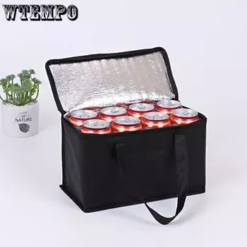 WTEMPO Портативные напитки, пиво, напитки, алюминиевая фольга, изоляционные сумки-холодильники, термопакет на молнии для обеда, изоляционная сумка для улицы, сумка для охлаждения продуктов питания 28*17*14cm чёрный