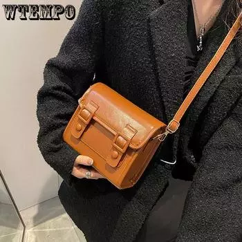 WTEMPO Повседневные однотонные высококачественные ретро-сумки на одно плечо для женщин, осень-зима, универсальные элегантные сумки через плечо 19.5*8.5*16.5cm чёрный