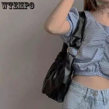WTEMPO Простые черно-белые сумки-облака, женские складные сумки из искусственной кожи, повседневные универсальные мягкие сумки для подмышек One Size белый