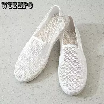 WTEMPO Простые черные белые сетчатые универсальные туфли женские повседневные легкие мягкие туфли на плоском каблуке без застежек 36 чёрный