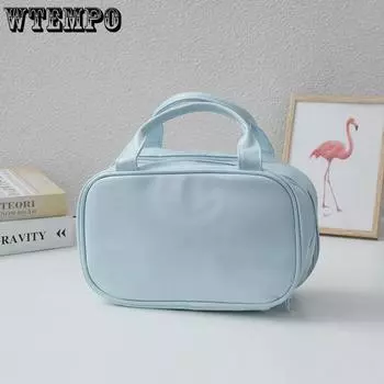 WTEMPO Простые однотонные большие емкости с двойной молнией из искусственной кожи косметички повседневные дорожные чехлы для хранения косметики из искусственной кожи 1pc бежевый
