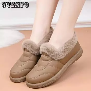 WTEMPO PU универсальные однотонные мягкие нескользящие туфли на мягкой подошве женские осенне-зимние теплые плюшевые повседневные туфли большого размера 36 чёрный
