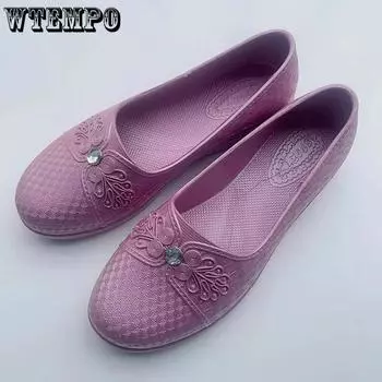 WTEMPO Размер 37-42 Женская однотонная повседневная универсальная обувь большого размера из ПВХ, водонепроницаемая, нескользящая, на толстом каблуке, рабочая обувь 37 чёрный