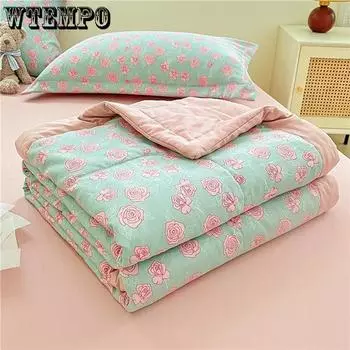 WTEMPO Retro Elegant Printed Large Size Simple Retro Foldable Blankets Thickened Student Soft Dormitory Blankets Home Hotel Soft Tatami Blankets 150*200cm синий