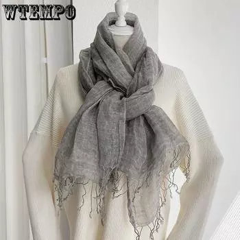WTEMPO Retro Elegant Solid Color Soft Tassel Scarves Women s Fashion Spring Summer Versatile Casual Outdoor Shopping Scarf Shawls 1pc
