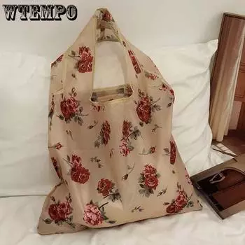WTEMPO Ретро с принтом роз Ins Супермаркет Сумка для покупок Женская портативная складная сумка большой емкости на одно плечо 44*40*24cm красный