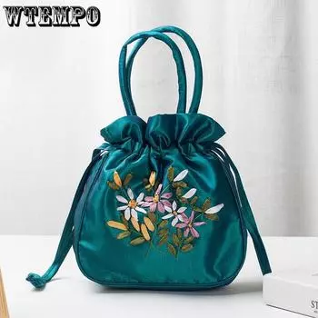WTEMPO Ретро сумки с вышивкой на шнурке, сумки для хранения мелких вещей, женские кошельки, кошельки, сумки с держателями для карт, повседневные сумки на запястье 19*6*31cm розовый