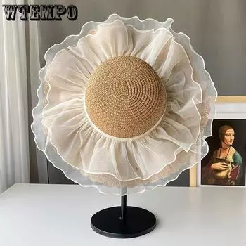 WTEMPO сетчатая солнцезащитная шляпа, женская летняя соломенная шляпа, детская шляпа от солнца, праздничная шляпа от солнца, пляжная шляпа для родителей и детей 54cm бежевый