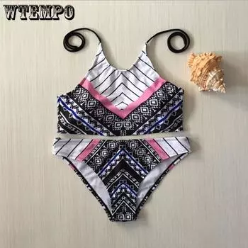 WTEMPO сексуальный принт женский сплит бикини модный дайвинг пляжный купальник S