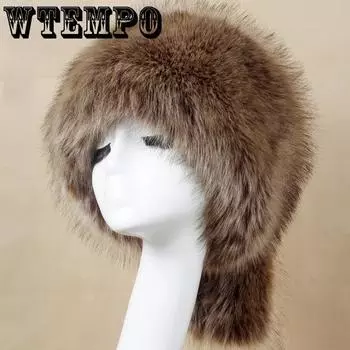 WTEMPO Шапки из искусственного меха. Теплые куполообразные шапки. Утолщенные осенние и зимние шапки с защитой ушей в корейском стиле с меховым хвостом. One Size чёрный