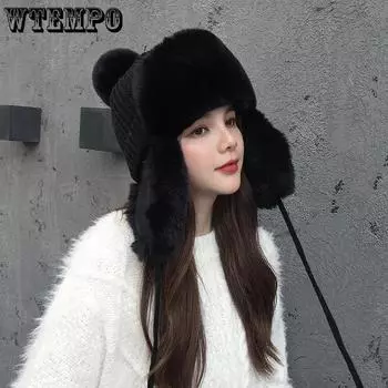 WTEMPO шерстяные шапки осень-зима шапки-бомберы теплые плюшевые кашемировые вязаные шапки милые защитные уши шапки для защиты от холода One Size белый
