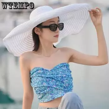 WTEMPO Широкополые однотонные женские летние большие солнцезащитные шляпы женские повседневные элегантные праздничные дорожные пляжные мягкие складные шляпы 1pc розовый