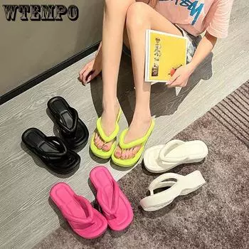 WTEMPO Шлепанцы с толстой подошвой из ЭВА, женские шлепанцы с мягкой подошвой и квадратной головкой, сплошной цвет, уличные пляжные общежития, носимые легкие модные нескользящие тапочки 36-37 белый