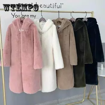 WTEMPO шуба женская осень/зима из искусственного норкового меха средней длины толстая плюс размер с капюшоном XXXXL