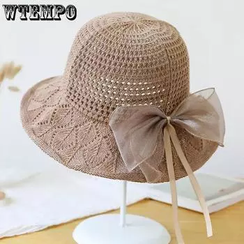 WTEMPO Складные широкополые шляпы с бантом для отдыха на природе, солнцезащитные шляпы для женщин, однотонные, элегантные, повседневные, для путешествий, пляжа, складные летние шляпы 1pc хаки