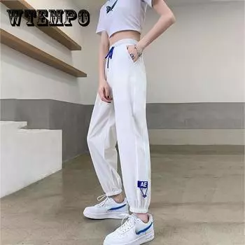 WTEMPO Случайные активные брюки женщины упругие Waist Joggers Спорт Длинные sweatpants Loose Случайные багги брюки XXXL белый