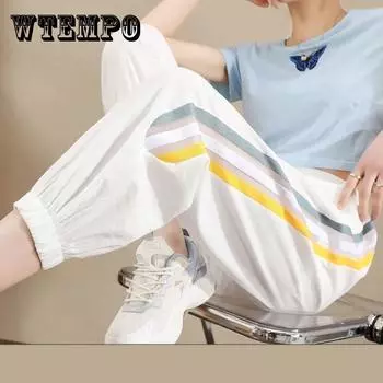 WTEMPO Случайные активные брюки женщины упругие Waist Joggers Спорт Длинные sweatpants Loose Случайные багги брюки XXXL белый